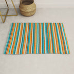 Textured Summer Stripes Pattern in Orange, Rust, Turquoise, Teal, and White Rug Gallery Image 1
