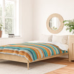 Textured Summer Stripes Pattern in Orange, Rust, Turquoise, Teal, and White Duvet Cover Gallery Image 2