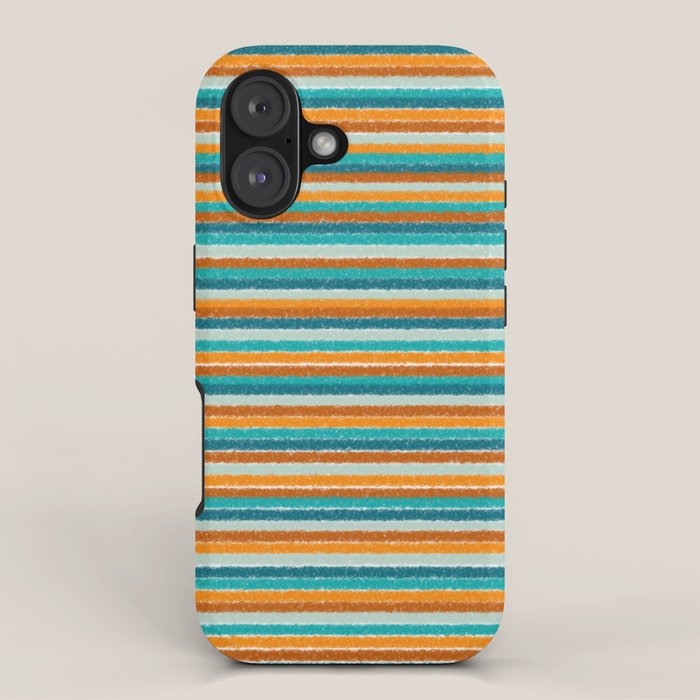 Textured Summer Stripes Pattern in Orange, Rust, Turquoise, Teal, and White iPhone Case Gallery Image 1