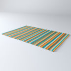 Textured Summer Stripes Pattern in Orange, Rust, Turquoise, Teal, and White Rug Gallery Image 3