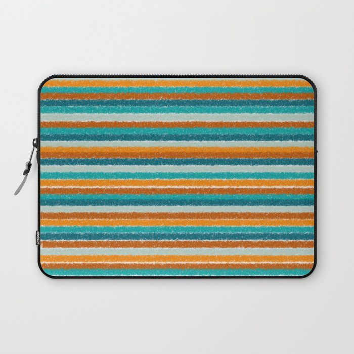 Textured Summer Stripes Pattern in Orange, Rust, Turquoise, Teal, and White Laptop Sleeve Gallery Image 1
