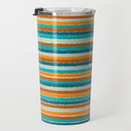 Textured Summer Stripes Pattern in Orange, Rust, Turquoise, Teal, and White Travel Mug Gallery Image 3