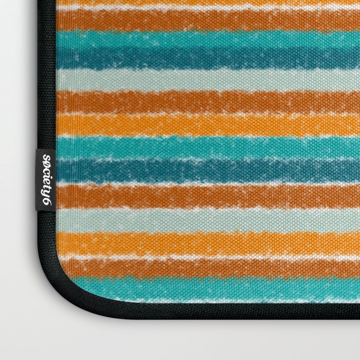 Textured Summer Stripes Pattern in Orange, Rust, Turquoise, Teal, and White Laptop Sleeve Gallery Image 3