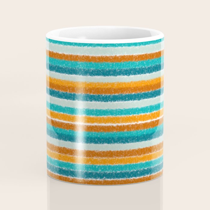 Textured Summer Stripes Pattern in Orange, Rust, Turquoise, Teal, and White Coffee Mug Gallery Image 4