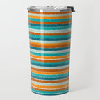 Textured Summer Stripes Pattern in Orange, Rust, Turquoise, Teal, and White Travel Mug Gallery Image 2