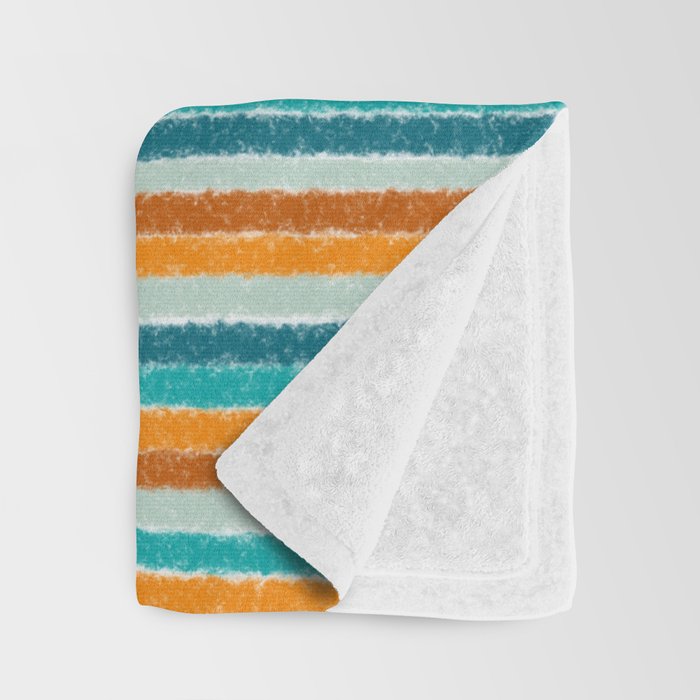 Textured Summer Stripes Pattern in Orange, Rust, Turquoise, Teal, and White Throw Blanket Gallery Image 3