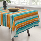 Textured Summer Stripes Pattern in Orange, Rust, Turquoise, Teal, and White Tablecloth Gallery Image 3