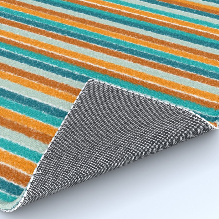 Textured Summer Stripes Pattern in Orange, Rust, Turquoise, Teal, and White Rug Gallery Image 4