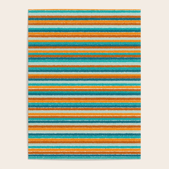 Textured Summer Stripes Pattern in Orange, Rust, Turquoise, Teal, and White Poster Gallery Image 1