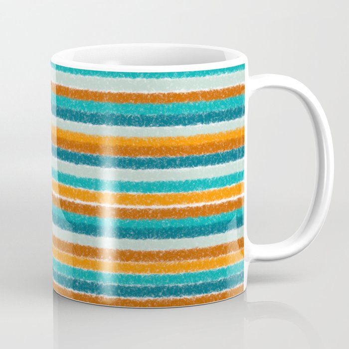 Textured Summer Stripes Pattern in Orange, Rust, Turquoise, Teal, and White Coffee Mug Gallery Image 1