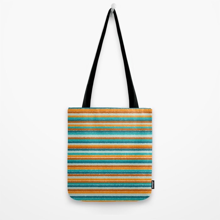 Textured Summer Stripes Pattern in Orange, Rust, Turquoise, Teal, and White Tote Bag Gallery Image 2