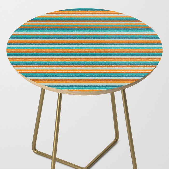 Textured Summer Stripes Pattern in Orange, Rust, Turquoise, Teal, and White Side Table Gallery Image 2