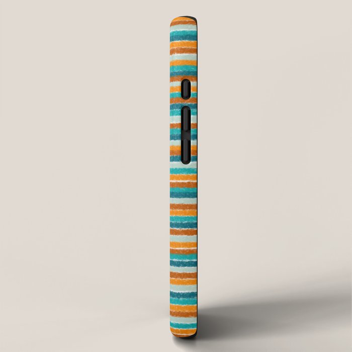 Textured Summer Stripes Pattern in Orange, Rust, Turquoise, Teal, and White iPhone Case Gallery Image 2