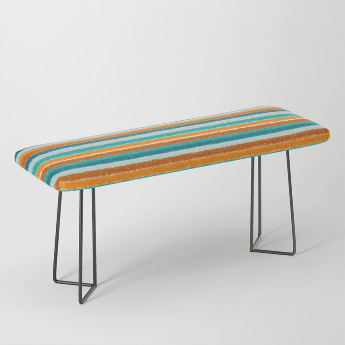 Textured Summer Stripes Pattern in Orange, Rust, Turquoise, Teal, and White Bench Gallery Image 1