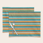 Textured Summer Stripes Pattern in Orange, Rust, Turquoise, Teal, and White Placemat Gallery Image 1