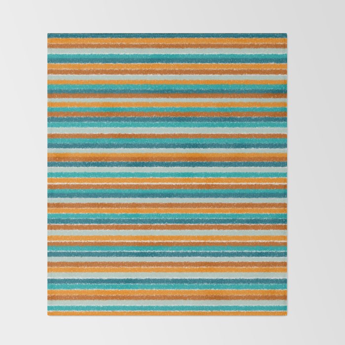 Textured Summer Stripes Pattern in Orange, Rust, Turquoise, Teal, and White Throw Blanket Gallery Image 2