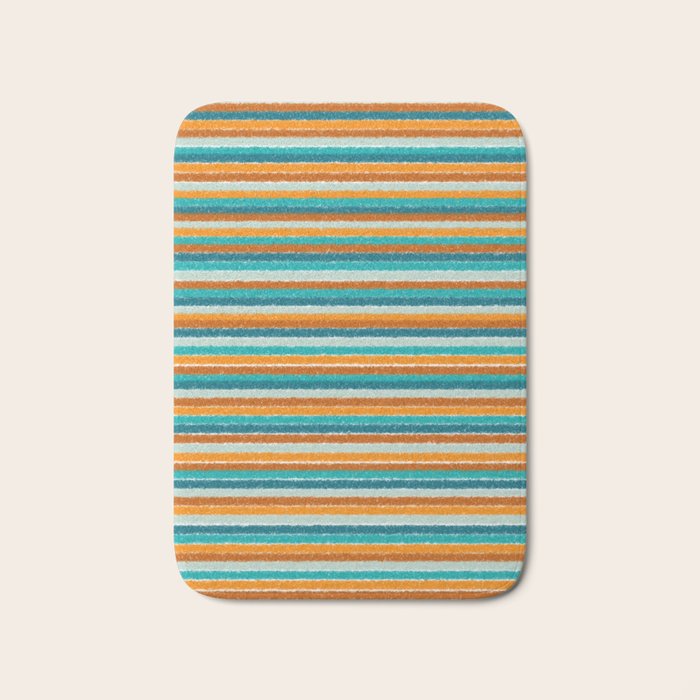 Textured Summer Stripes Pattern in Orange, Rust, Turquoise, Teal, and White Bath Mat Gallery Image 1