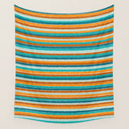 Textured Summer Stripes Pattern in Orange, Rust, Turquoise, Teal, and White Wall Tapestry Gallery Image 4
