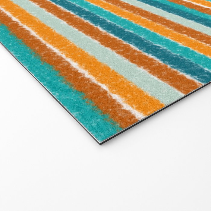 Textured Summer Stripes Pattern in Orange, Rust, Turquoise, Teal, and White Welcome Mat Gallery Image 2
