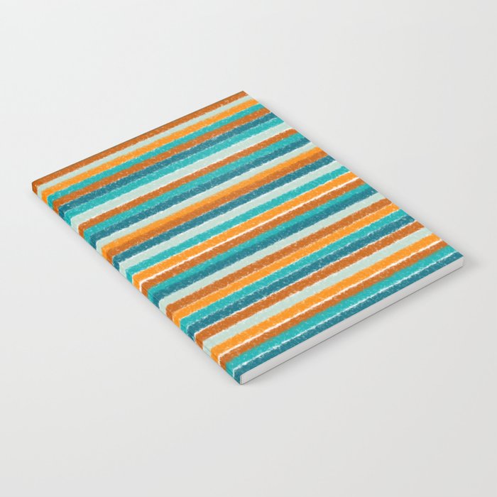 Textured Summer Stripes Pattern in Orange, Rust, Turquoise, Teal, and White Notebook Gallery Image 2