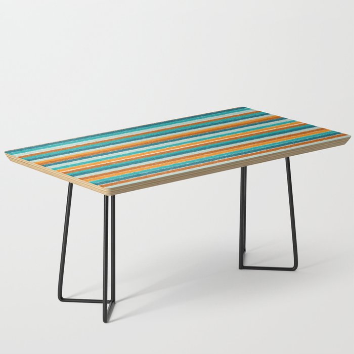 Textured Summer Stripes Pattern in Orange, Rust, Turquoise, Teal, and White Coffee Table Gallery Image 1