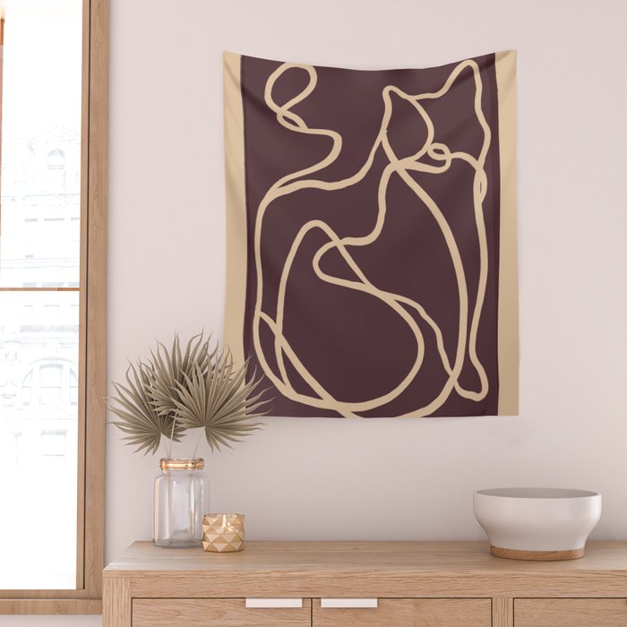 Abstract Line Art Cat 4 Wall Tapestry Gallery Image 2