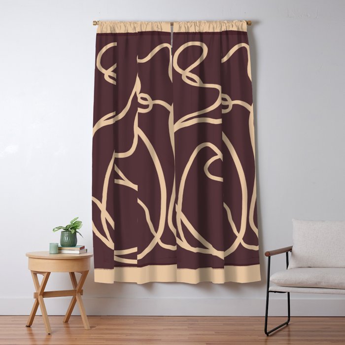 Abstract Line Art Cat 4 Window Curtain Gallery Image 1