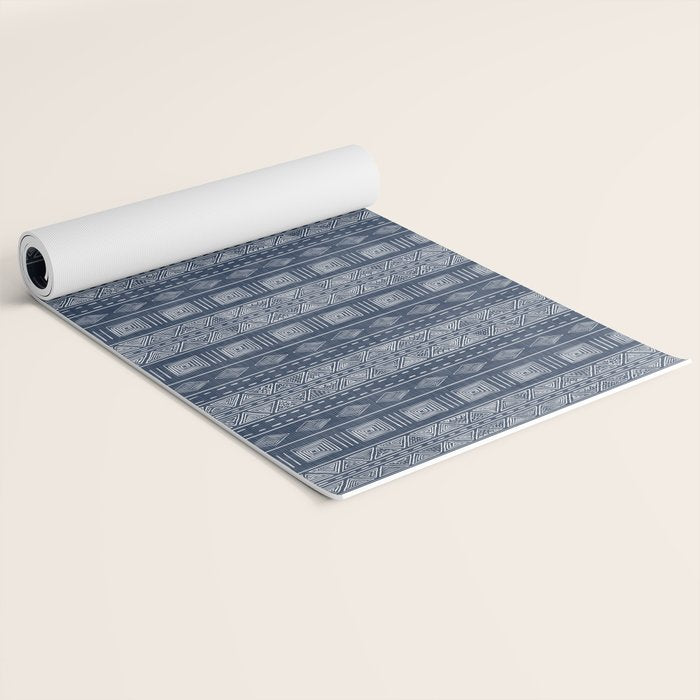 Mudcloth Inspired Navy Blue Small Scale Pattern Yoga Mat Gallery Image 2