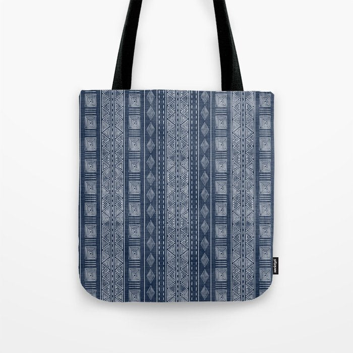 Mudcloth Inspired Navy Blue Small Scale Pattern Tote Bag Gallery Image 1