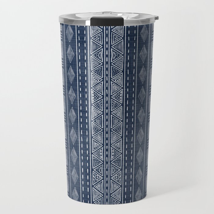 Mudcloth Inspired Navy Blue Small Scale Pattern Travel Mug Gallery Image 1
