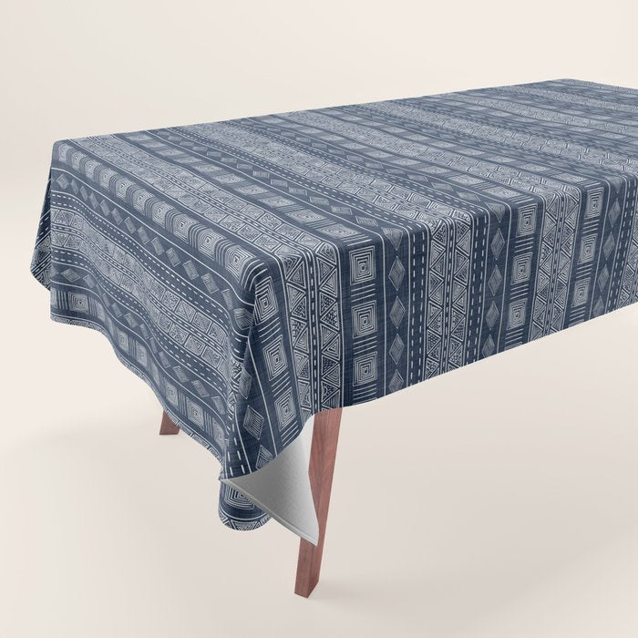 Mudcloth Inspired Navy Blue Small Scale Pattern Tablecloth Gallery Image 1