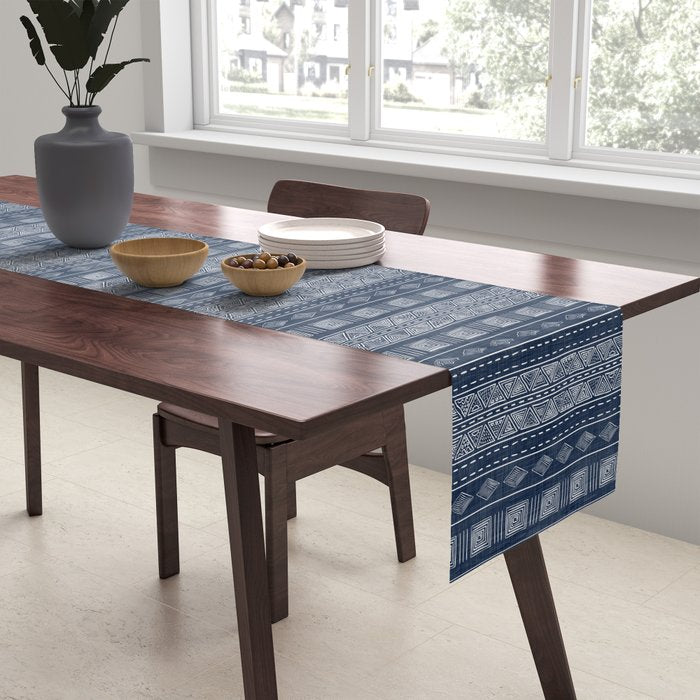 Mudcloth Inspired Navy Blue Small Scale Pattern Table Runner Gallery Image 2