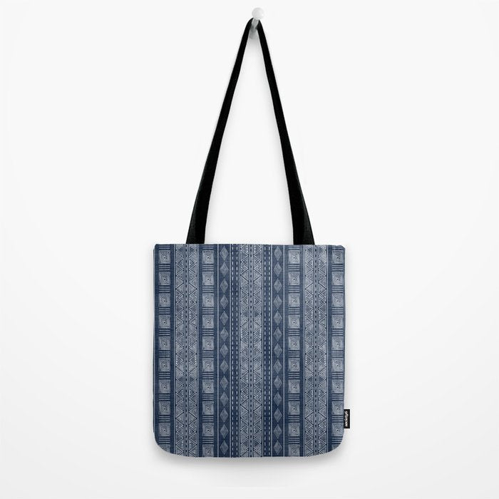 Mudcloth Inspired Navy Blue Small Scale Pattern Tote Bag Gallery Image 2