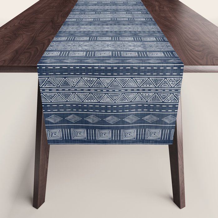 Mudcloth Inspired Navy Blue Small Scale Pattern Table Runner Gallery Image 1