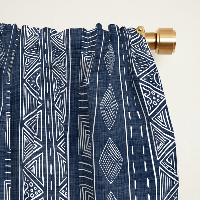 Mudcloth Inspired Navy Blue Small Scale Pattern Window Curtain Gallery Image 2