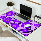  Purple Retro Flowers and Dark Blue Leaves on Light Lilac Pink Background #decor #society6 #buyart Desk Mat Gallery Image 2
