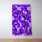 Purple Retro Flowers and Dark Blue Leaves on Light Lilac Pink Background #decor #society6 #buyart Window Curtain Gallery Image 3