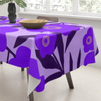 Purple Retro Flowers and Dark Blue Leaves on Light Lilac Pink Background #decor #society6 #buyart Tablecloth Gallery Image 3