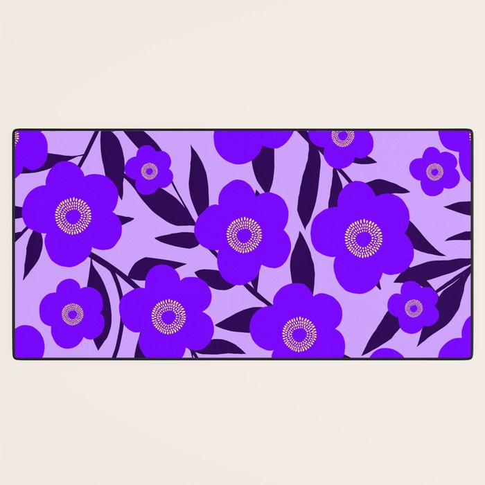  Purple Retro Flowers and Dark Blue Leaves on Light Lilac Pink Background #decor #society6 #buyart Desk Mat Gallery Image 3