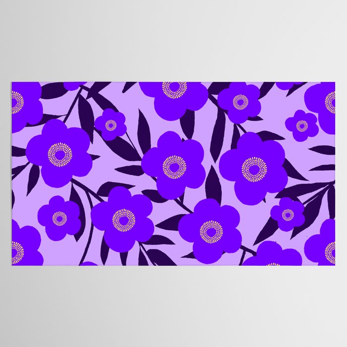  Purple Retro Flowers and Dark Blue Leaves on Light Lilac Pink Background #decor #society6 #buyart Tablecloth Gallery Image 2