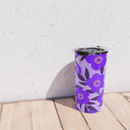  Purple Retro Flowers and Dark Blue Leaves on Light Lilac Pink Background #decor #society6 #buyart Travel Mug Gallery Image 4