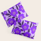  Purple Retro Flowers and Dark Blue Leaves on Light Lilac Pink Background #decor #society6 #buyart Pillow Sham Gallery Image 3