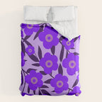  Purple Retro Flowers and Dark Blue Leaves on Light Lilac Pink Background #decor #society6 #buyart Duvet Cover Gallery Image 6