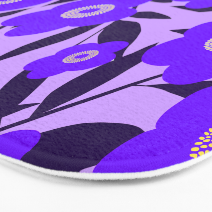  Purple Retro Flowers and Dark Blue Leaves on Light Lilac Pink Background #decor #society6 #buyart Bath Mat Gallery Image 3