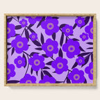  Purple Retro Flowers and Dark Blue Leaves on Light Lilac Pink Background #decor #society6 #buyart Serving Tray Gallery Image 1