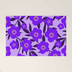  Purple Retro Flowers and Dark Blue Leaves on Light Lilac Pink Background #decor #society6 #buyart Welcome Mat Gallery Image 1