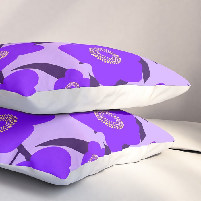 Purple Retro Flowers and Dark Blue Leaves on Light Lilac Pink Background #decor #society6 #buyart Pillow Sham Gallery Image 3