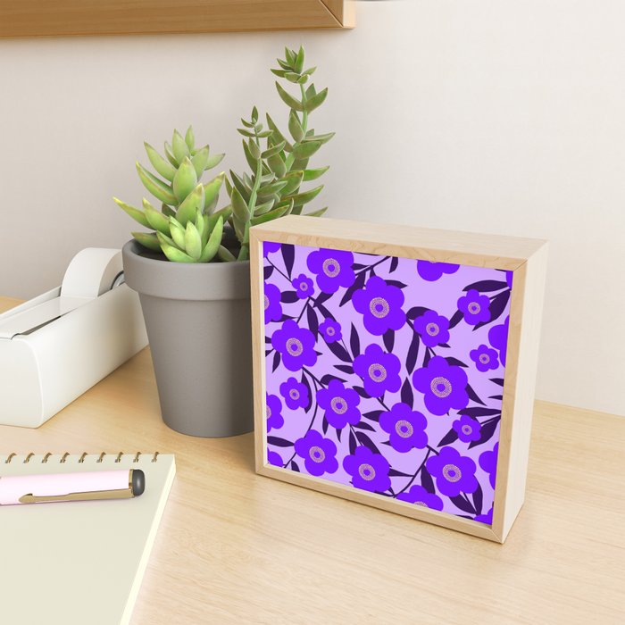  Purple Retro Flowers and Dark Blue Leaves on Light Lilac Pink Background #decor #society6 #buyart Mini Art Print Gallery Image 2