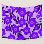  Purple Retro Flowers and Dark Blue Leaves on Light Lilac Pink Background #decor #society6 #buyart Wall Tapestry Gallery Image 4