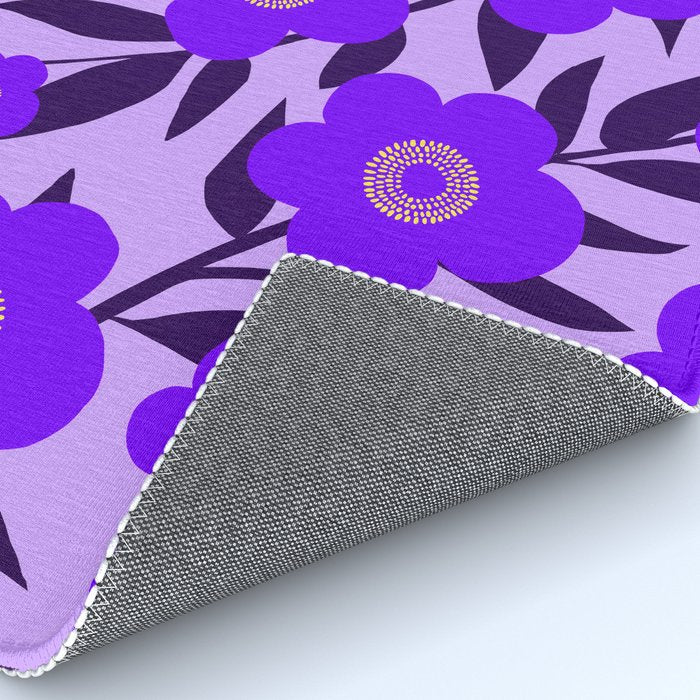  Purple Retro Flowers and Dark Blue Leaves on Light Lilac Pink Background #decor #society6 #buyart Rug Gallery Image 4